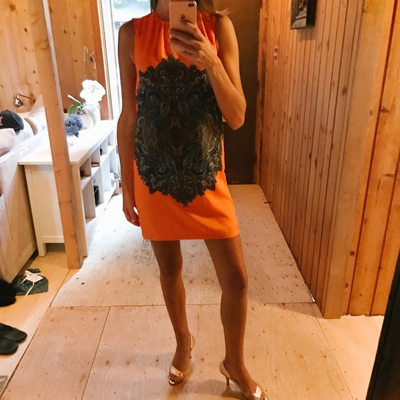 Orange and patterned shift dress. - Picture 3 of 4